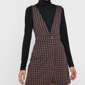 Brown & Navy Topshop Pinafore Dress in Size 10